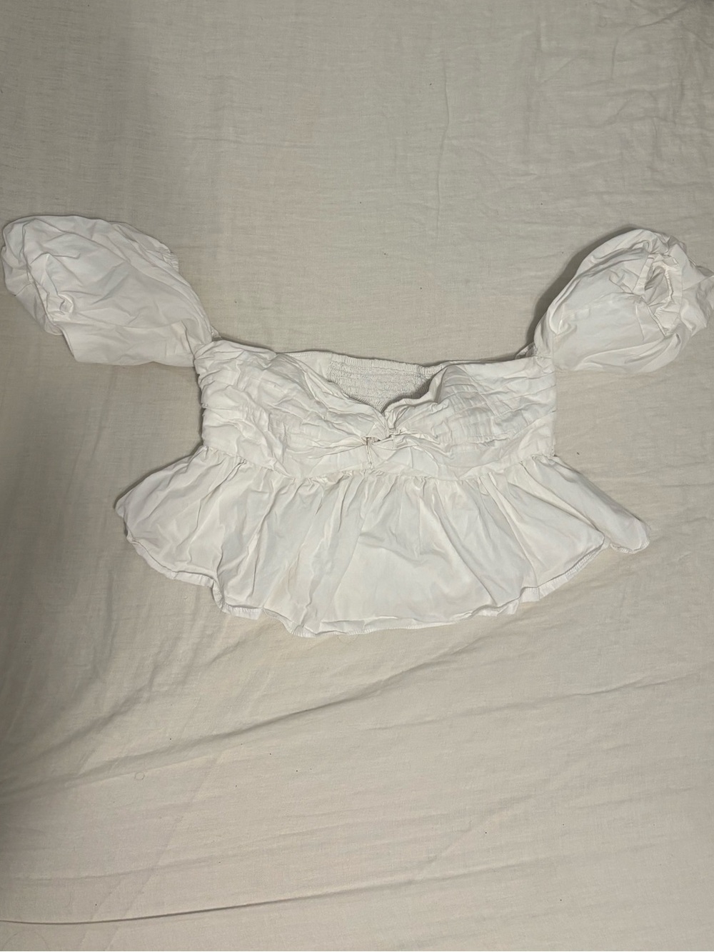 Zara White Off-Shoulder Crop Top with Puff Sleeves